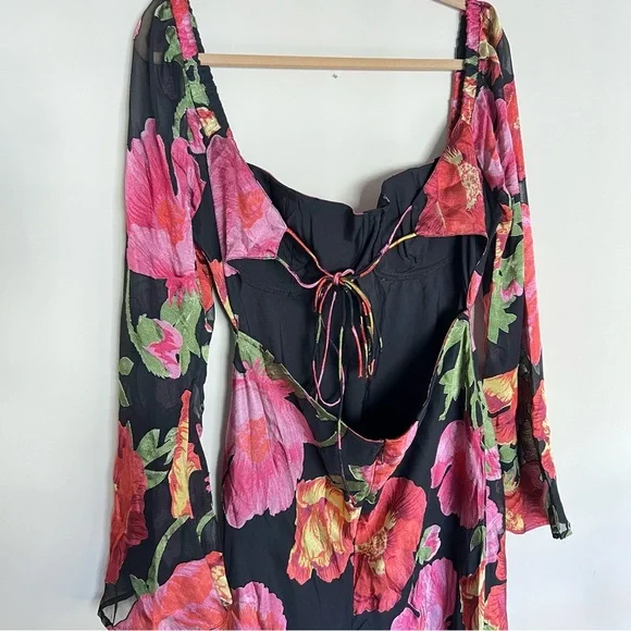 ASOS Long Sleeve Midi Floral Burnout Print Dress - Black/Multi - US sz 12 - NWT - Picture 6 of 7